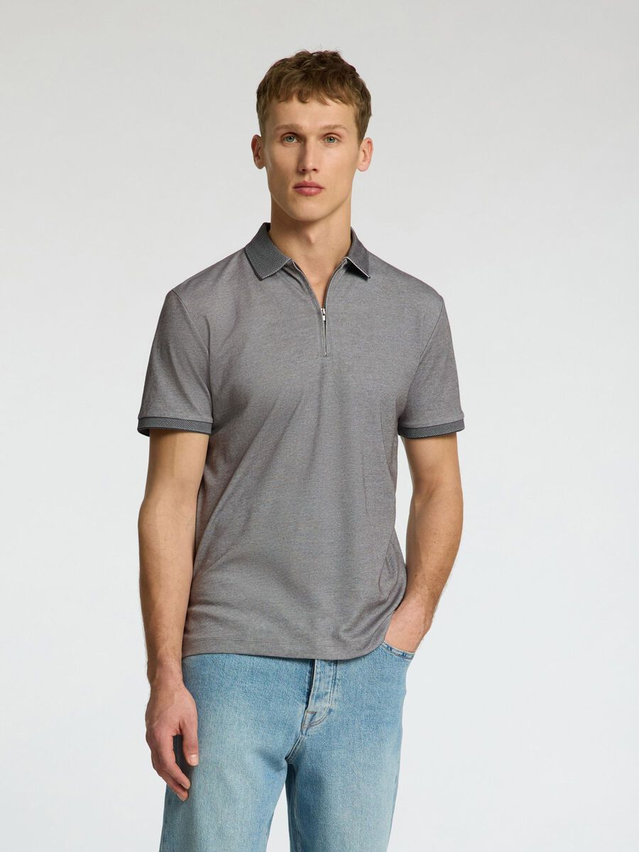 Selected ZIPPER POLO SHIRT, Medium Grey Melange, highres - 16079026_MediumGreyMelange_003.jpg
