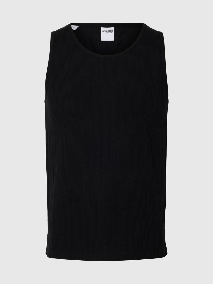 Selected RIBBED COTTON TANK TOP, Black, highres - 16097660_Black_001.jpg