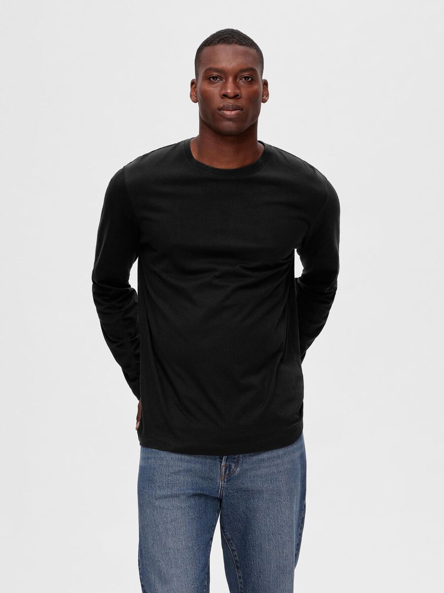 2-PACK COTTON LONG-SLEEVED T-SHIRT | Black | SELECTED HOMME® 