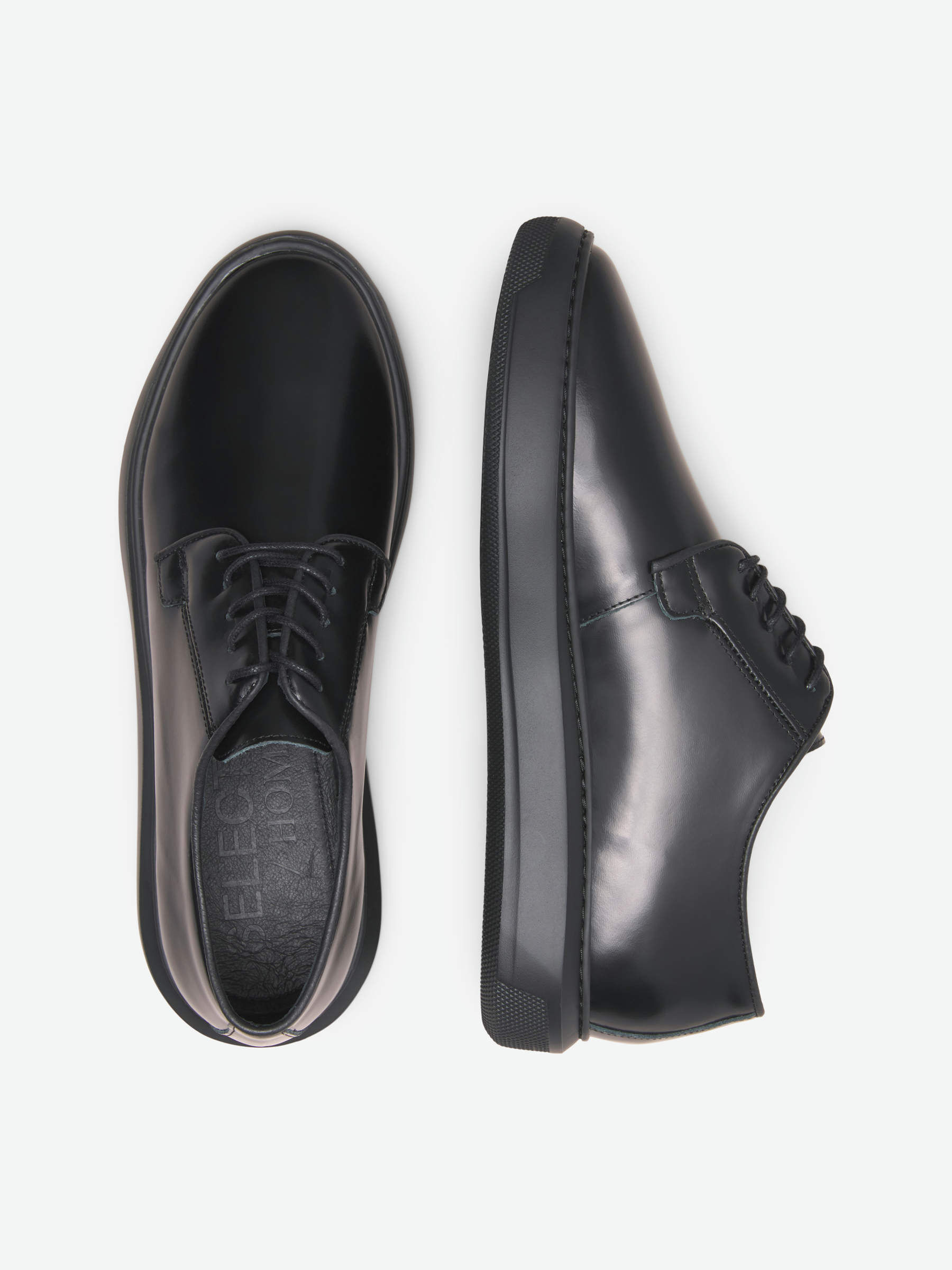 Black LEATHER DERBY SHOES | Selected®