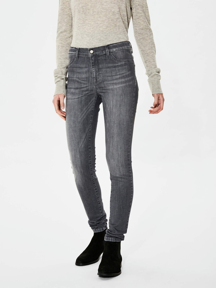 Selected HIGH WAIST - SLIM FIT-JEANS, Grey Denim, highres - 16056818_GreyDenim_003.jpg