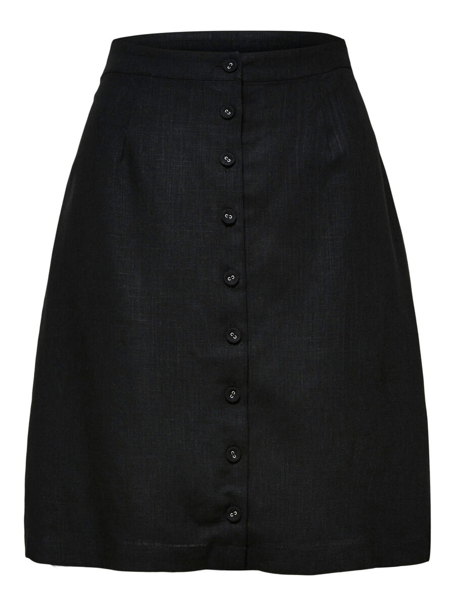 Selected LINEN BLEND MIDI SKIRT, Black, highres - 16084471_Black_001.jpg