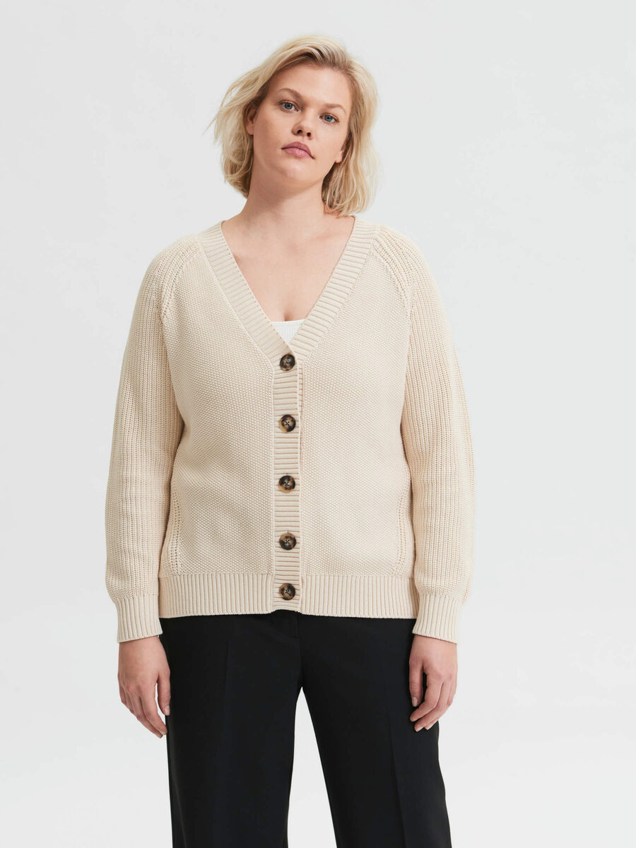 Selected LANGERMET STRIKKET CARDIGAN, Birch, highres - 16084404_Birch_003.jpg