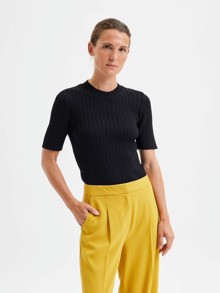 Selected MANCHES COURTES TOP EN MAILLE, Black, highres - 16079578_Black_003.jpg
