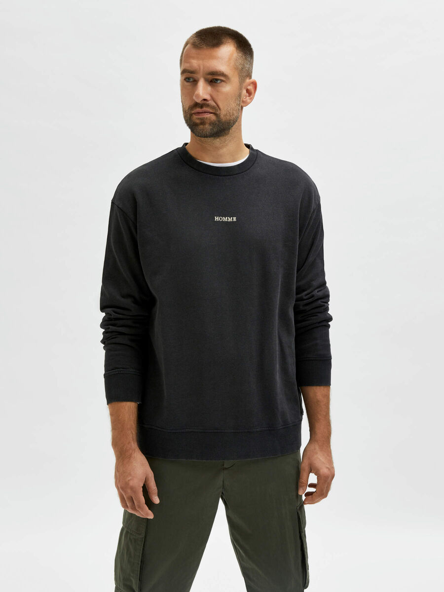 Selected CREW NECK SWEATSHIRT, Black, highres - 16084756_Black_003.jpg