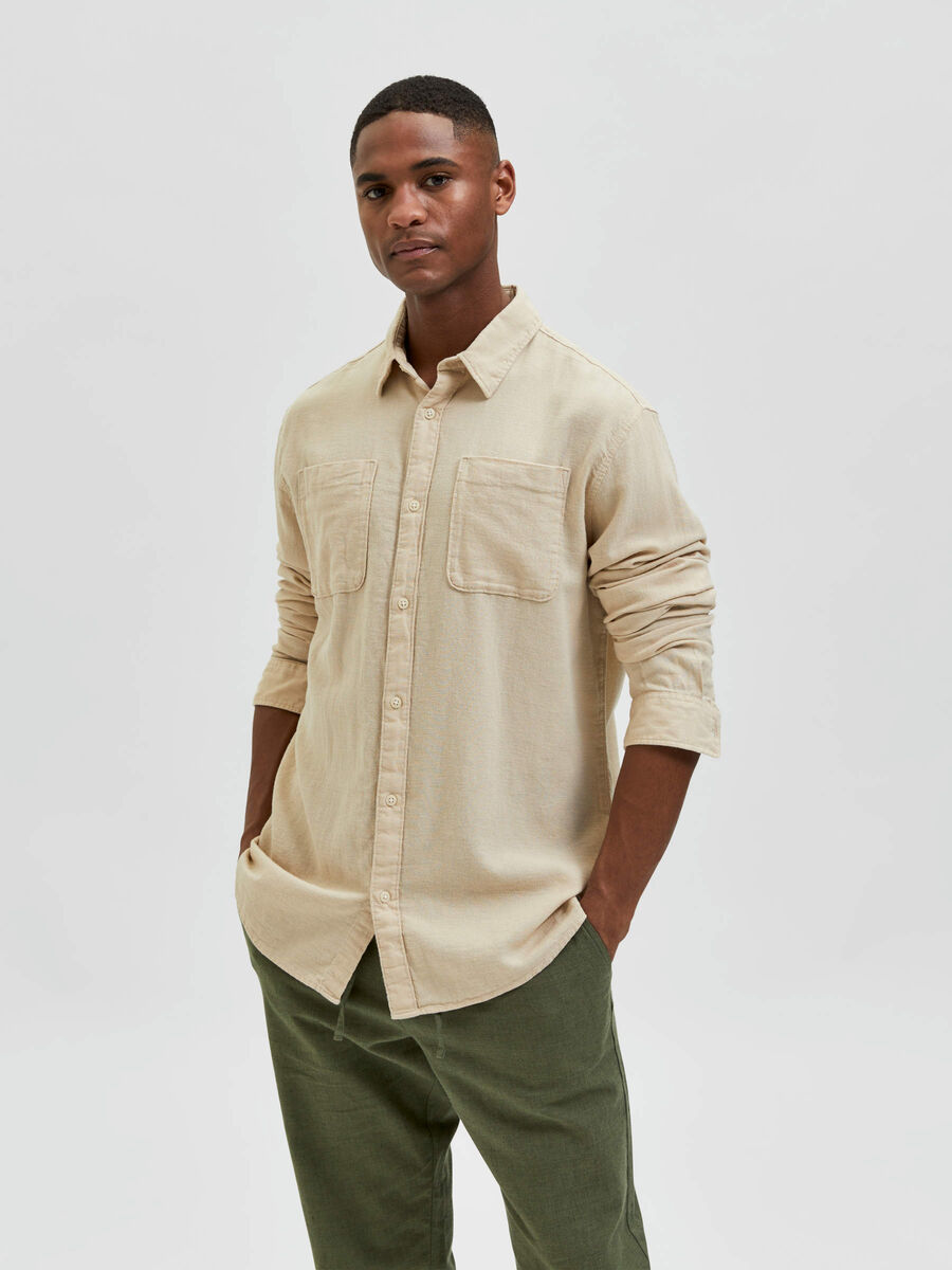 Selected LINEN BLEND SHIRT, Oatmeal, highres - 16083827_Oatmeal_003.jpg