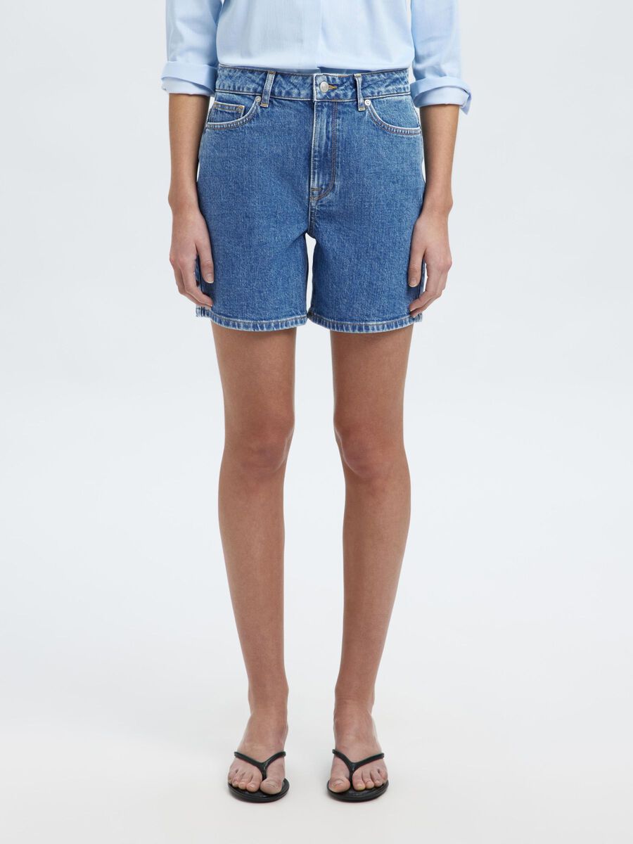 Selected HIGH-WAISTED DENIM SHORTS, Medium Blue Denim, highres - 16095314_MediumBlueDenim_003.jpg