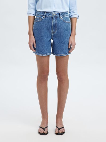 Selected HIGH-WAISTED DENIM SHORTS, Medium Blue Denim, highres - 16095314_MediumBlueDenim_003.jpg