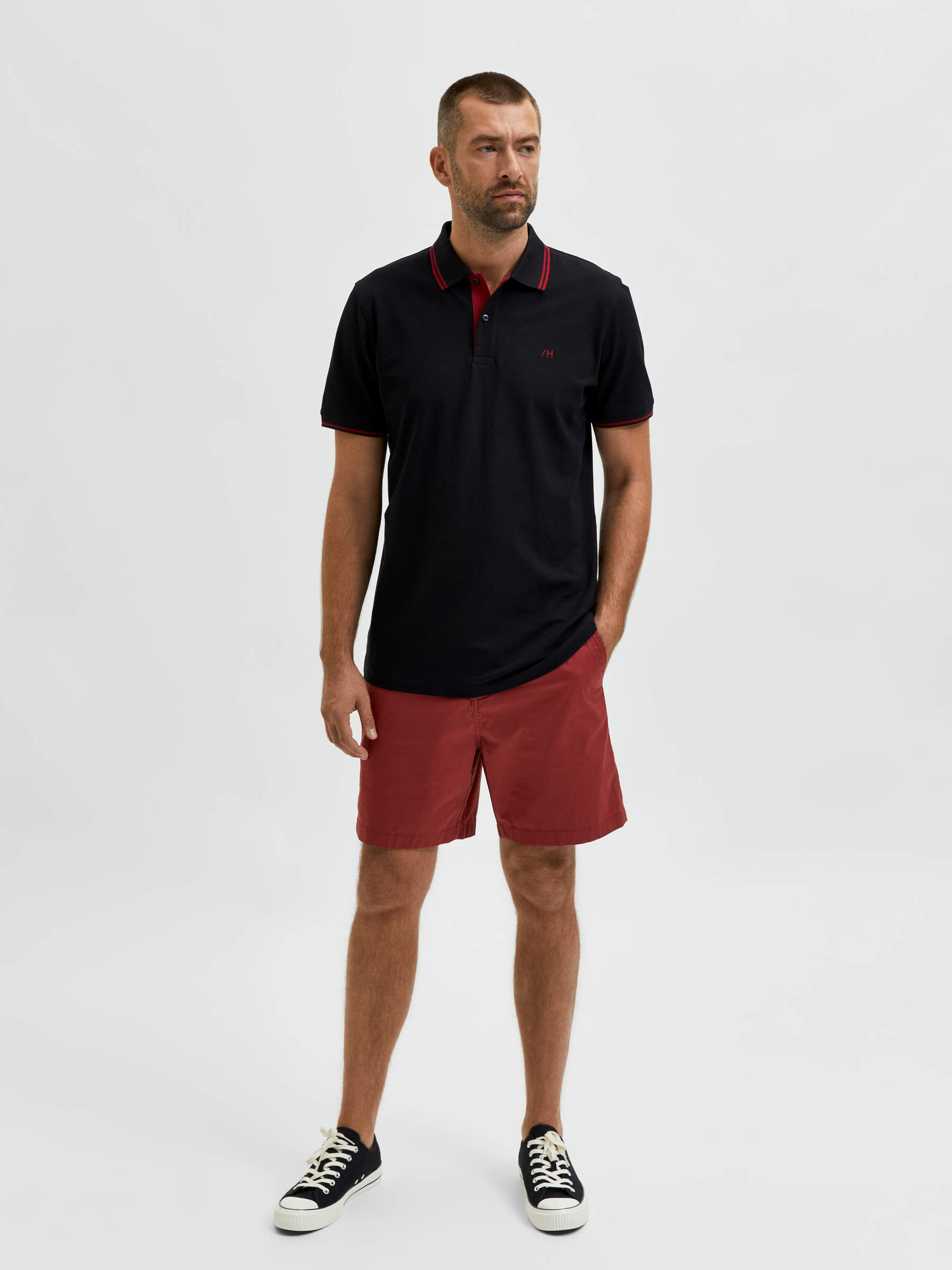 Black and red polo shorts shop