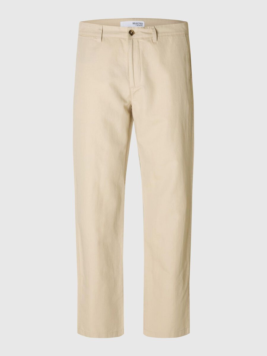 Selected 196 STRAIGHT FIT LINEN BLEND TROUSERS, Oatmeal, highres - 16096754_Oatmeal_001.jpg