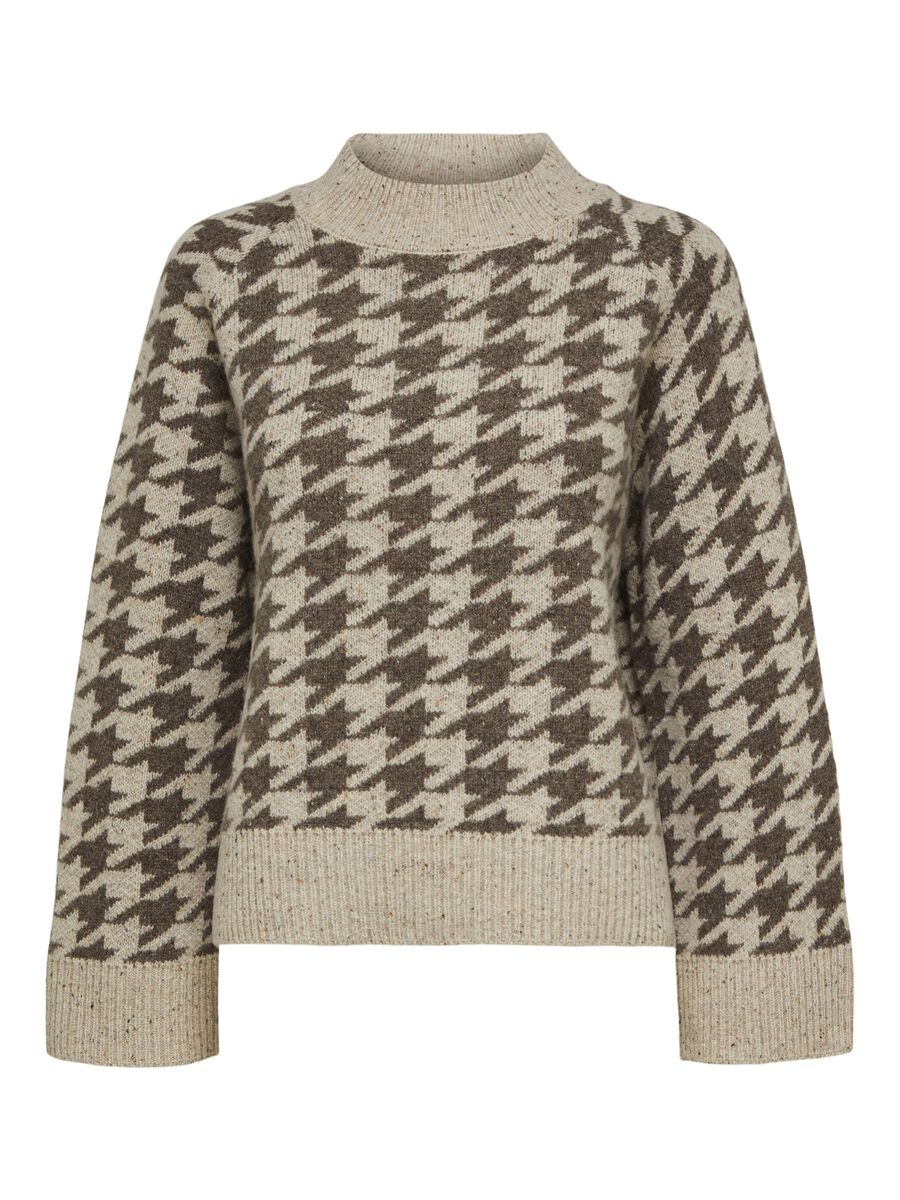WOOL BLEND HOUNDSTOOTH JUMPER | Beige | SELECTED FEMME®
