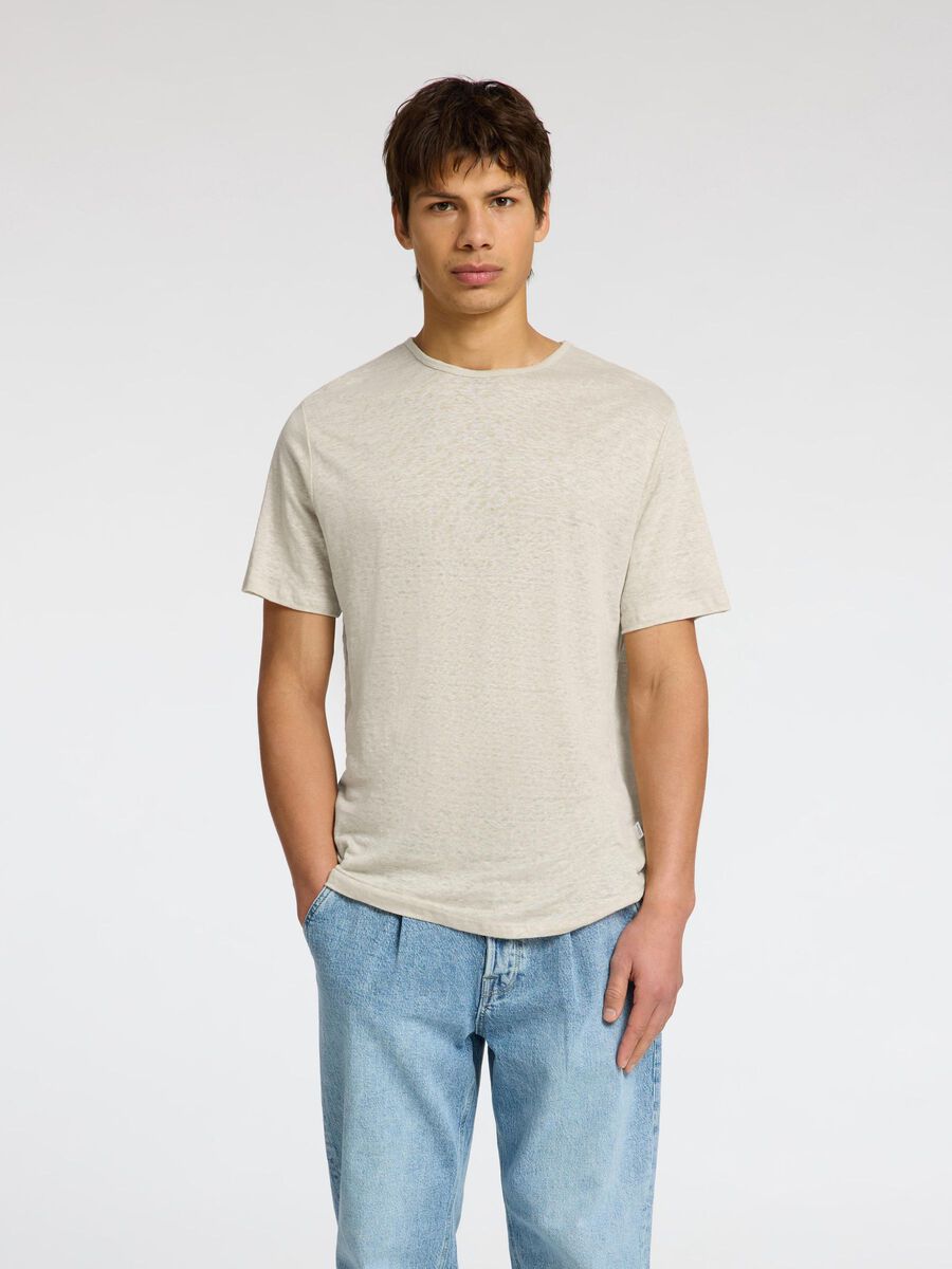 Selected LINEN T-SHIRT, Oatmeal, highres - 16089504_Oatmeal_003.jpg