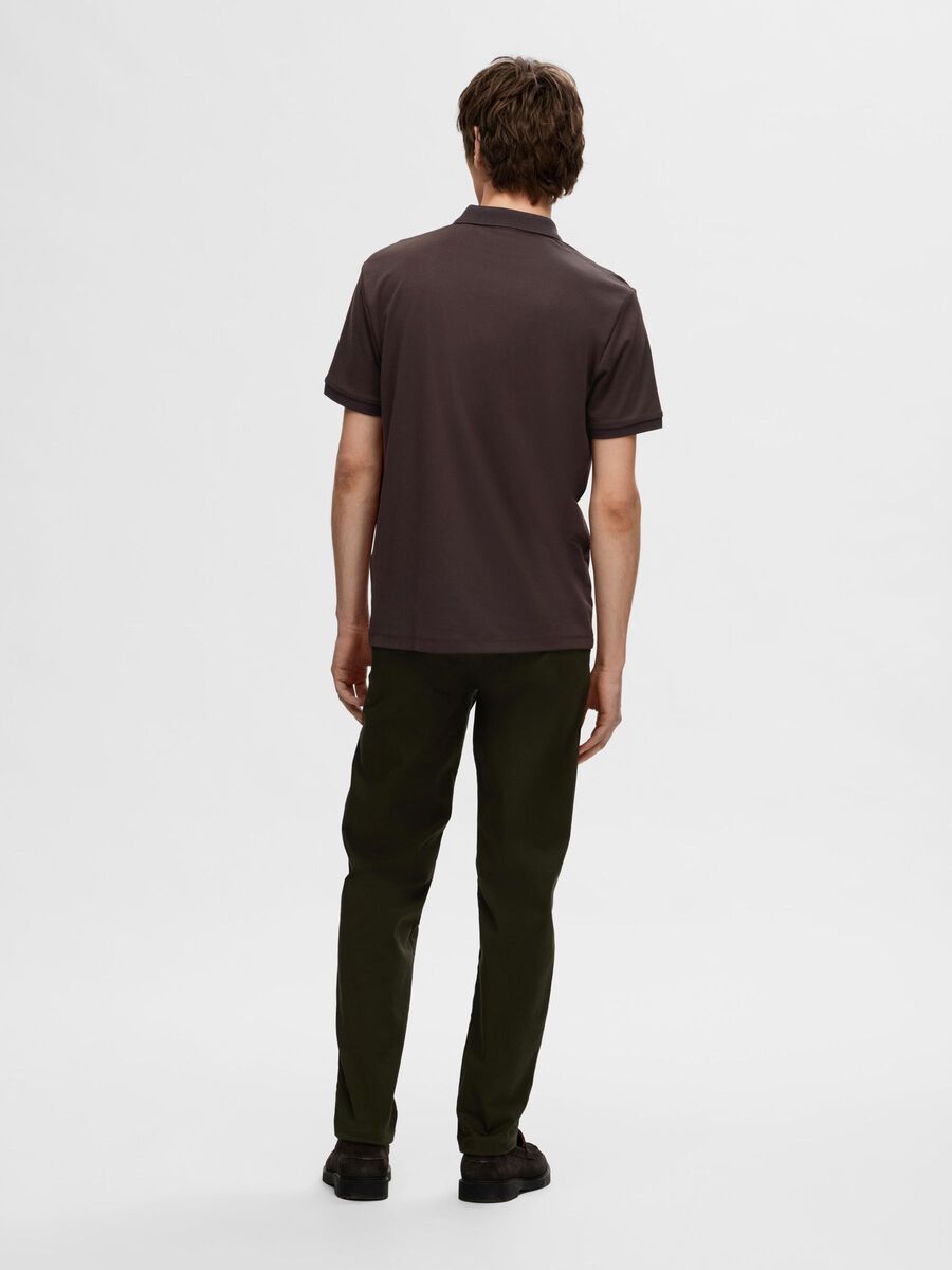 Selected ZIPPER POLO SHIRT, Chocolate Torte, highres - 16079026_ChocolateTorte_004.jpg