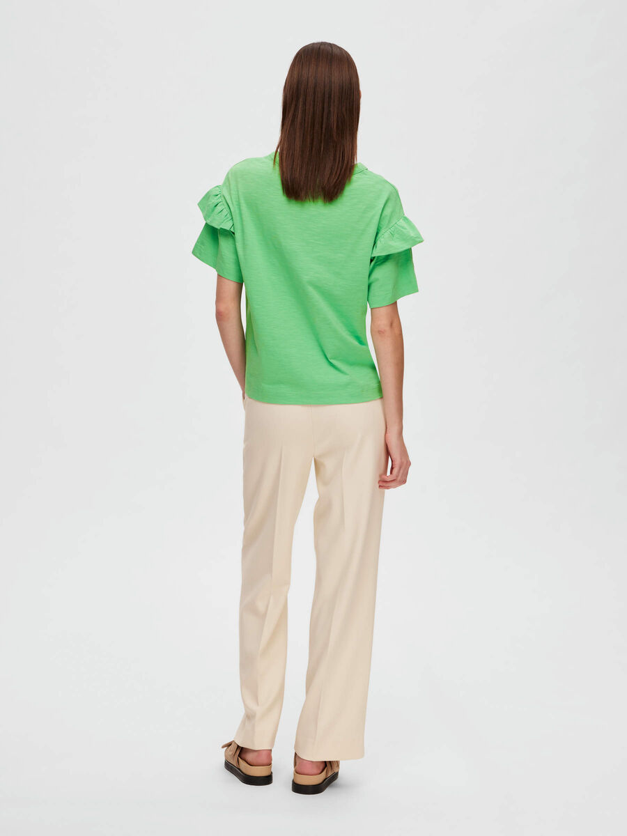 Selected ORGANIC COTTON RUFFLE T-SHIRT, Absinthe Green, highres - 16079837_AbsintheGreen_004.jpg