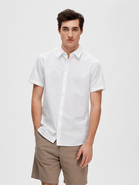Selected LINEN-BLEND SHORT SLEEVED SHIRT, White, highres - 16079057_White_003.jpg
