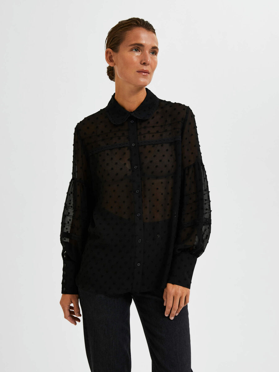 Selected SHEER LONG SLEEVED SHIRT, Black, highres - 16086251_Black_003.jpg