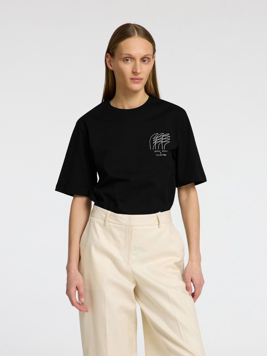 Selected T-SHIRT GIROCOLLO, Black, highres - 16097307_Black_1175768_003.jpg