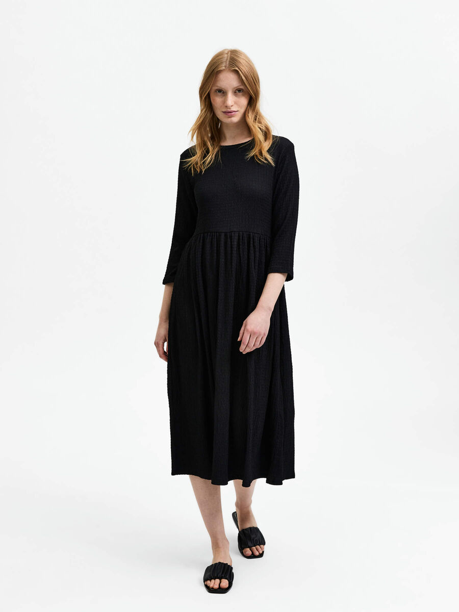 Selected TEXTURED MIDI DRESS, Black, highres - 16085689_Black_003.jpg