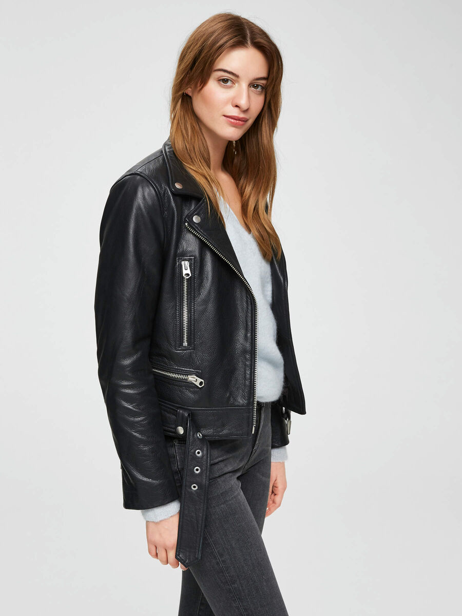 Selected BIKER - LEATHER JACKET, Black, highres - 16066138_Black_003.jpg