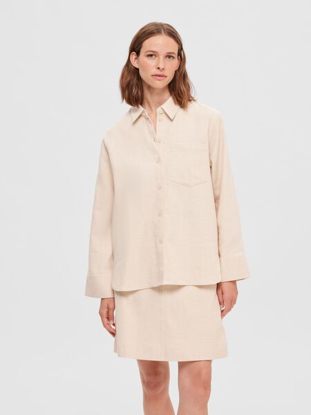 Selected LINEN-BLEND SHIRT, Sandshell, highres - 16090249_Sandshell_003.jpg