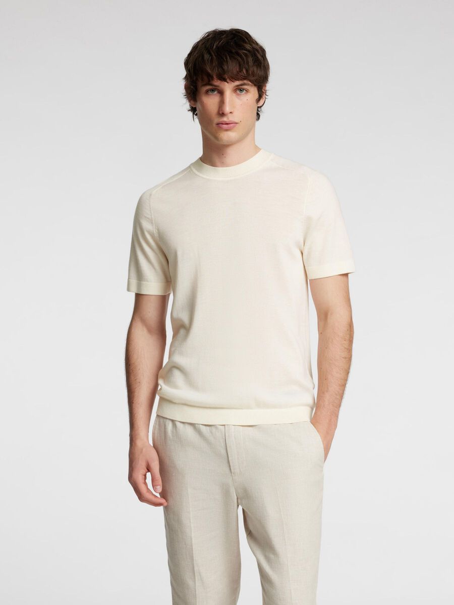 Selected 100% MERINO WOOL T-SHIRT, Egret, highres - 16096370_Egret_003.jpg