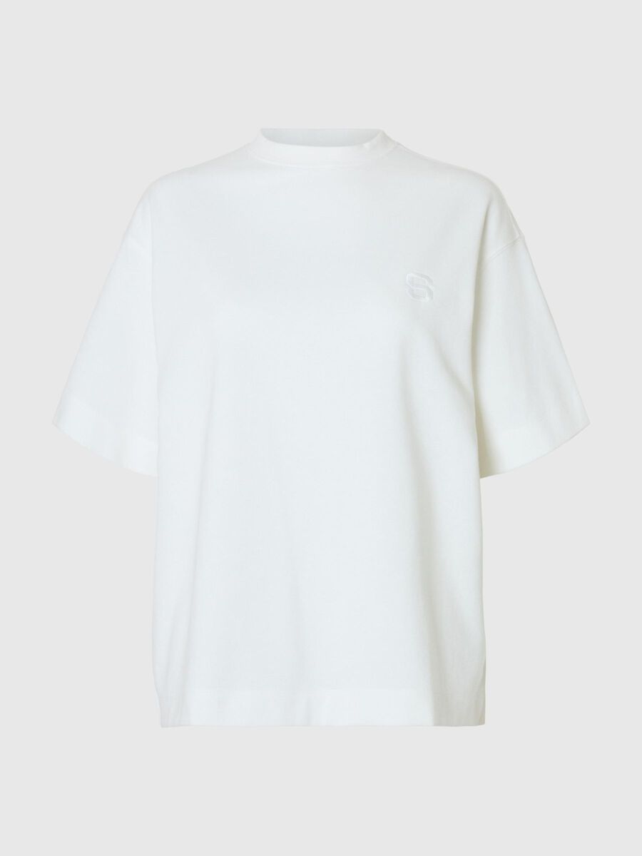 Selected RELAXED FIT EMBROIDERY T-SHIRT, Egret, highres - 16099056_Egret_001.jpg