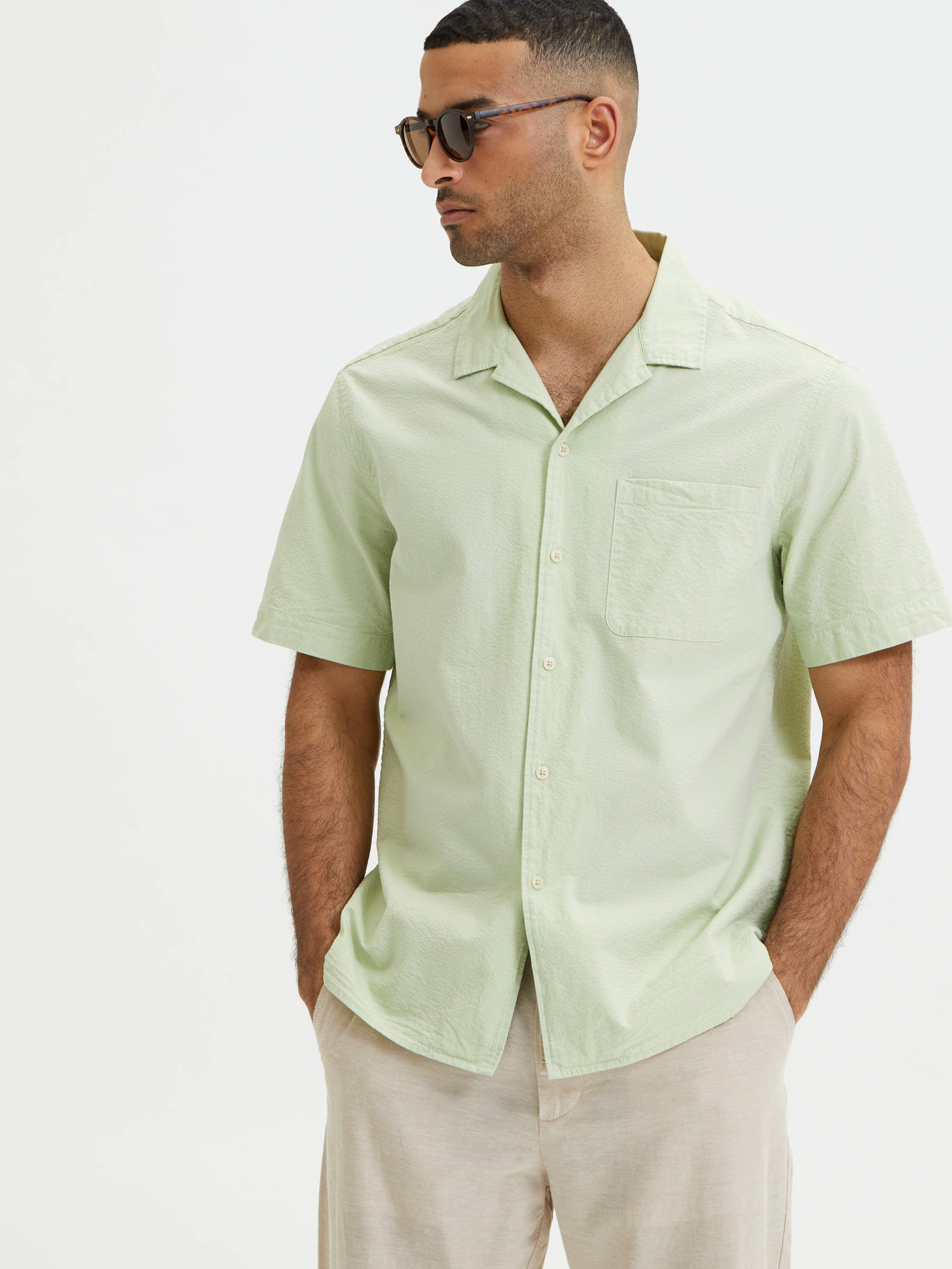 SHORT SLEEVED SHIRT Green SELECTED HOMME
