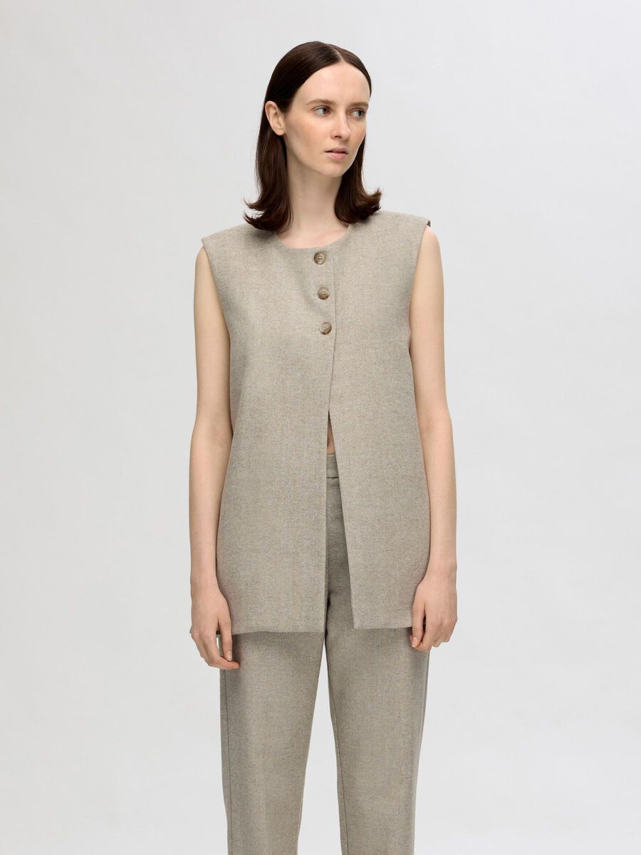 Selected LONG EN LAINE MÉLANGÉE GILET, Sandshell, highres - 16094993_Sandshell_1128157_003.jpg