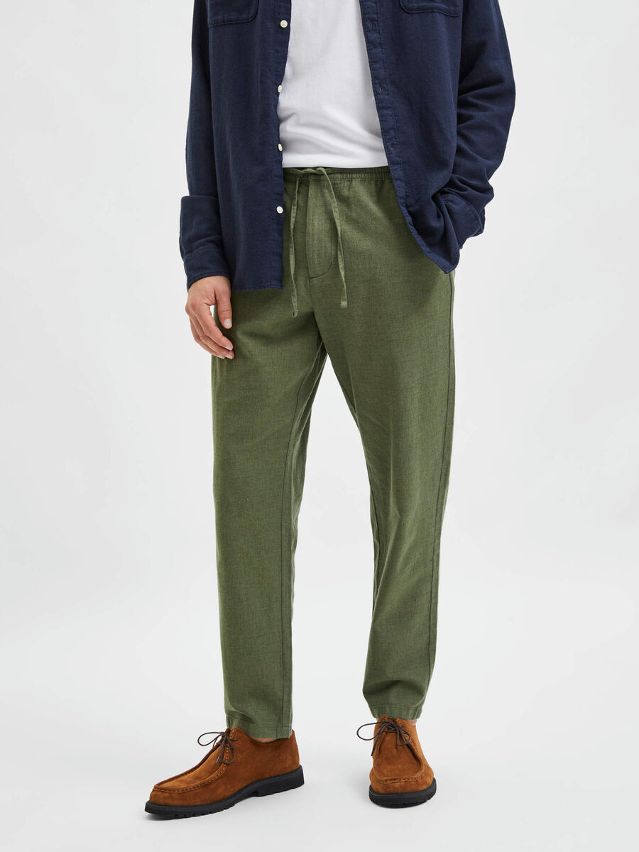 Selected LINEN BLEND TROUSERS, Olivine, highres - 16083584_Olivine_915024_003.jpg