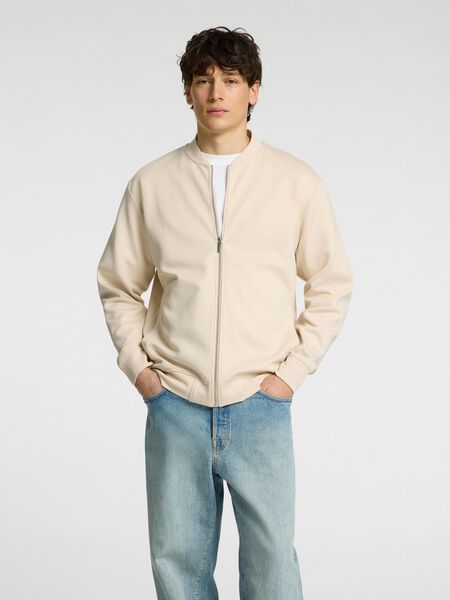Selected JERSEY SWEAT CARDIGAN, Oatmeal, highres - 16092589_Oatmeal_003.jpg