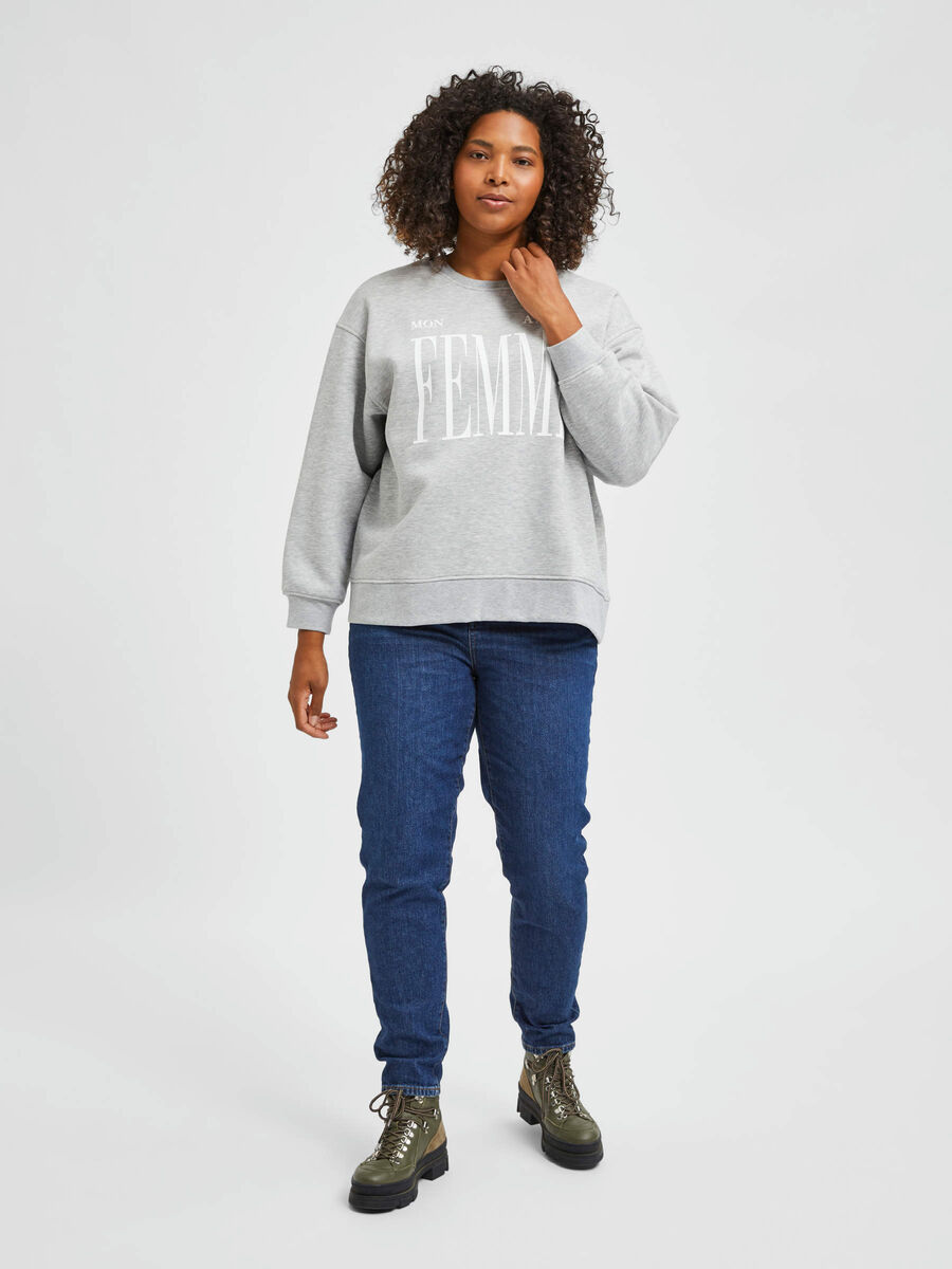 Selected CURVE BIO-BAUMWOLLE SWEATSHIRT, Light Grey Melange, highres - 16082206_LightGreyMelange_005.jpg