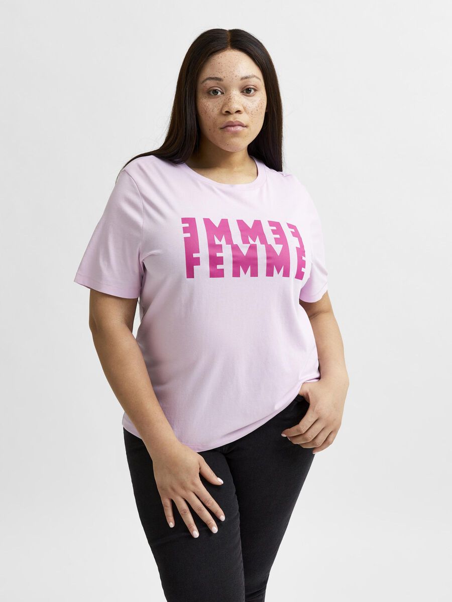 Selected IMPRIMÉ FEMME EN COTON BIO CURVE T-SHIRT, Pink Lavender, highres - 16080416_PinkLavender_873402_003.jpg