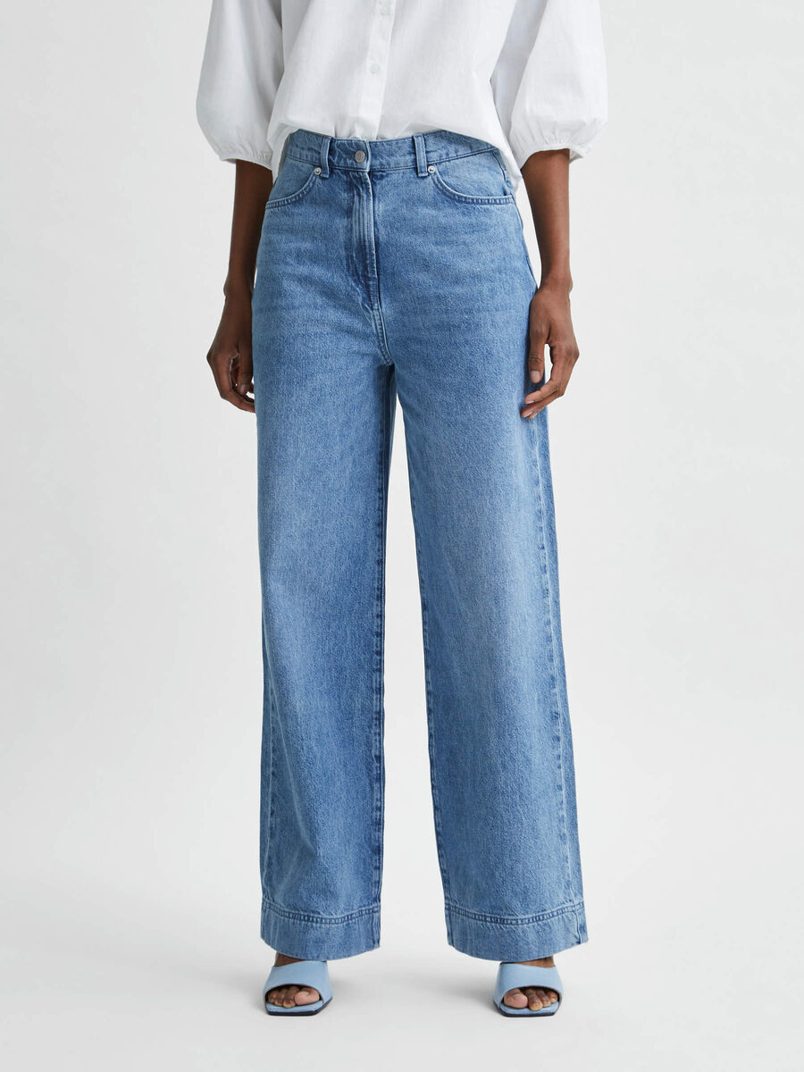 Selected HIGH WAIST WIDE JEANS, Medium Blue Denim, highres - 16081989_MediumBlueDenim_003.jpg