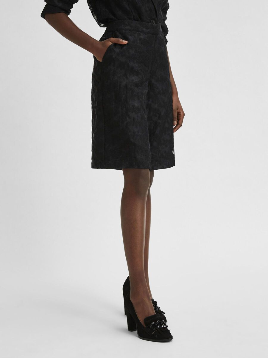 Selected TAILORED TEXTURED LACE SHORTS, Black, highres - 16077995_Black_003.jpg