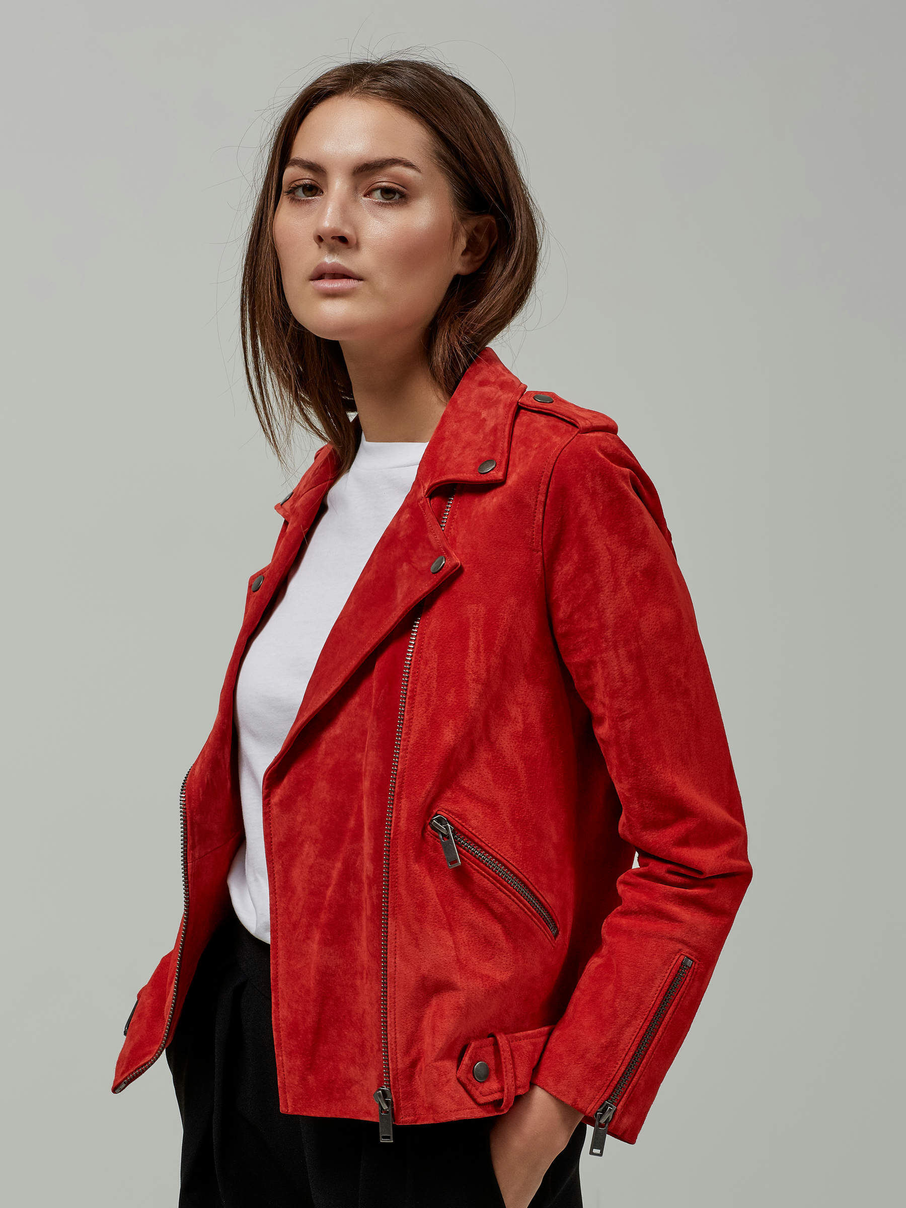 SUEDE LEATHER JACKET Red SELECTED FEMME