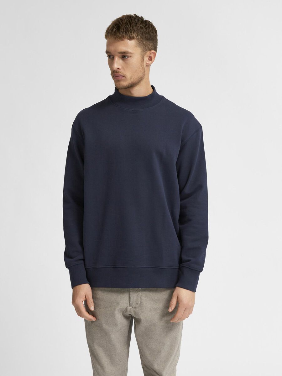 Selected LOOSE FIT ORGANIC COTTON 380G - SWEATSHIRT, Navy Blazer, highres - 16077367_NavyBlazer_003.jpg