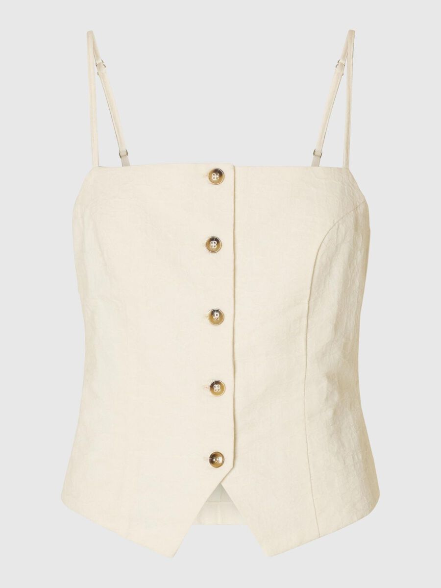 Selected COTTON BLEND JACQUARD STRAP TOP, Snow White, highres - 16097915_SnowWhite_001.jpg