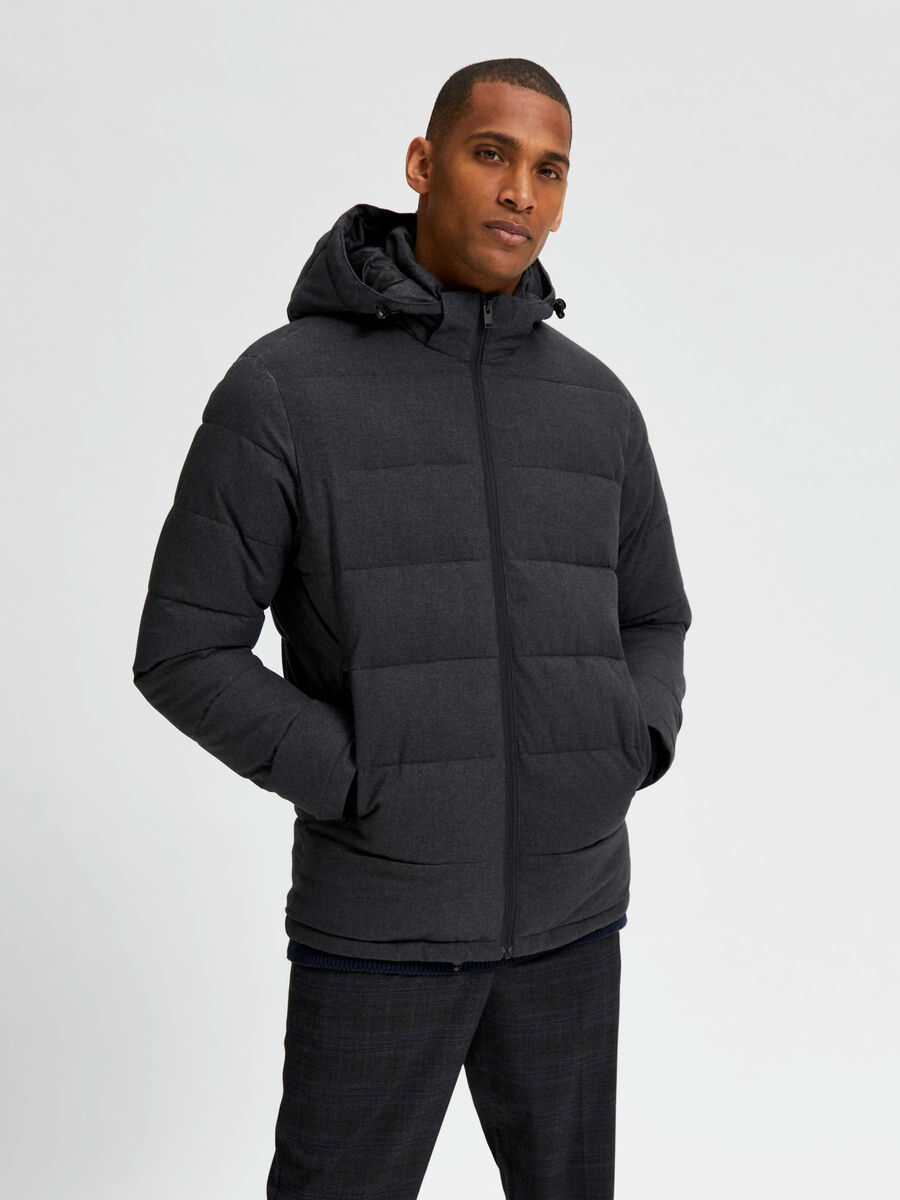 Selected HOODED PUFFER JACKET, Dark Grey Melange, highres - 16077637_DarkGreyMelange_003.jpg