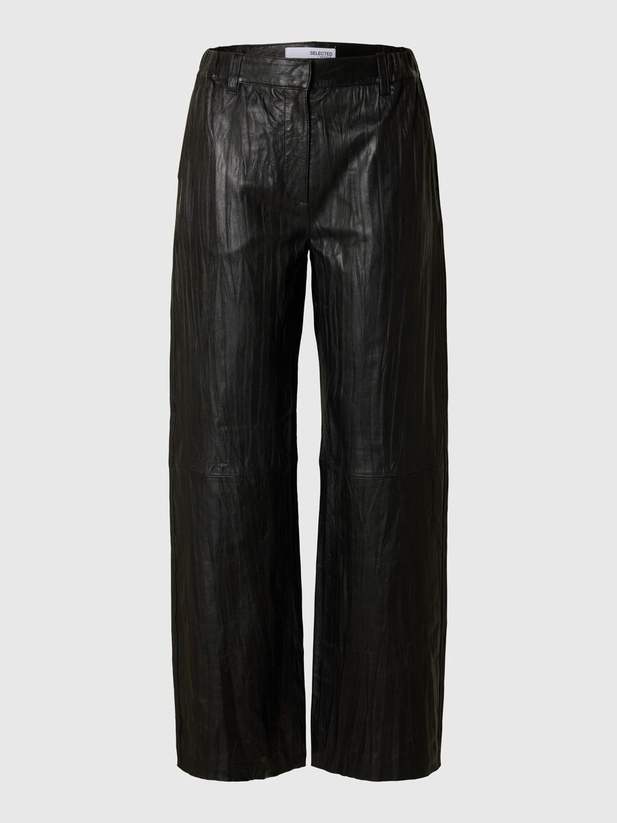 Selected TAILLE MI-HAUTE PANTALON EN CUIR, Black, highres - 16097786_Black_001.jpg