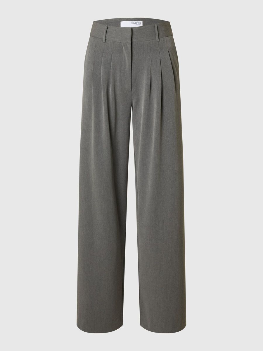 Selected EFECTO PLEGADO, MEZCLA DE VISCOSA PANTALONES, Medium Grey Melange, highres - 16097976_MediumGreyMelange_001.jpg