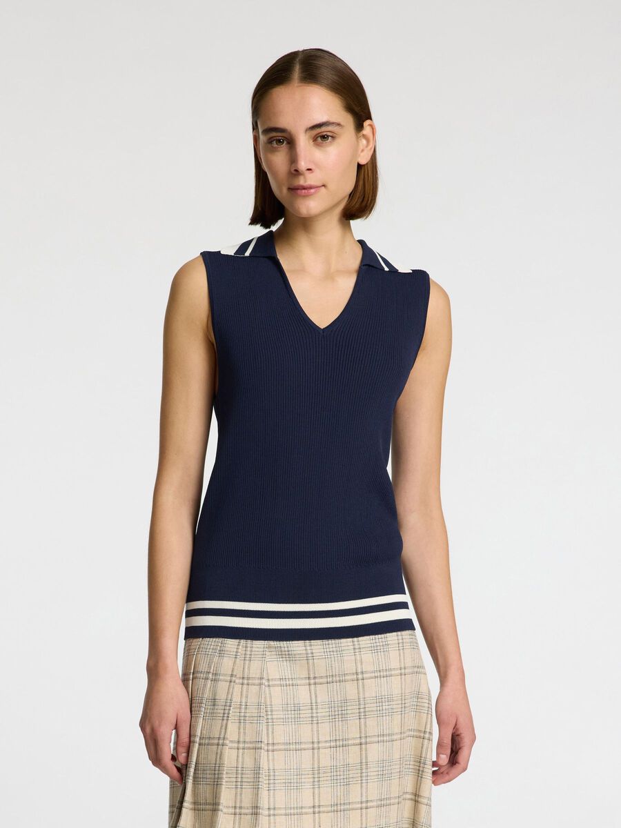 Selected V-NECK SLEEVELESS TOP, Outer Space, highres - 16099119_OuterSpace_1215997_003.jpg