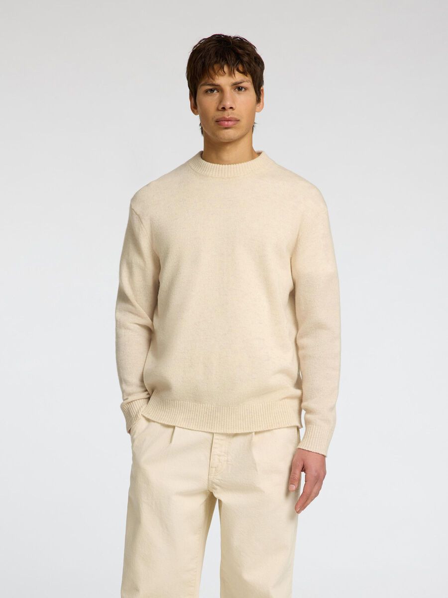 Selected LET SWEATER MED RUND HALS, Oatmeal, highres - 16096920_Oatmeal_003.jpg