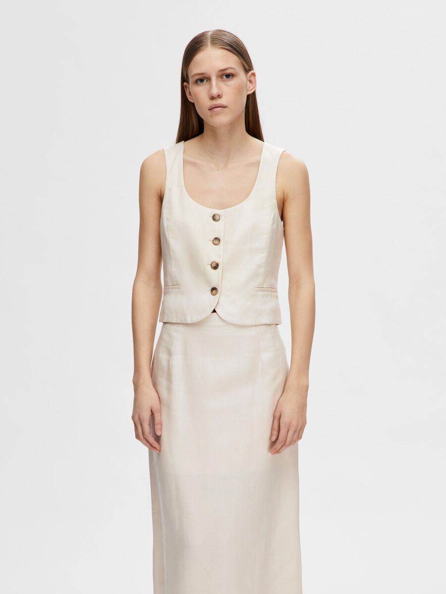 Selected TAILORED LINEN BLEND WAISTCOAT, Sandshell, highres - 16095188_Sandshell_003.jpg