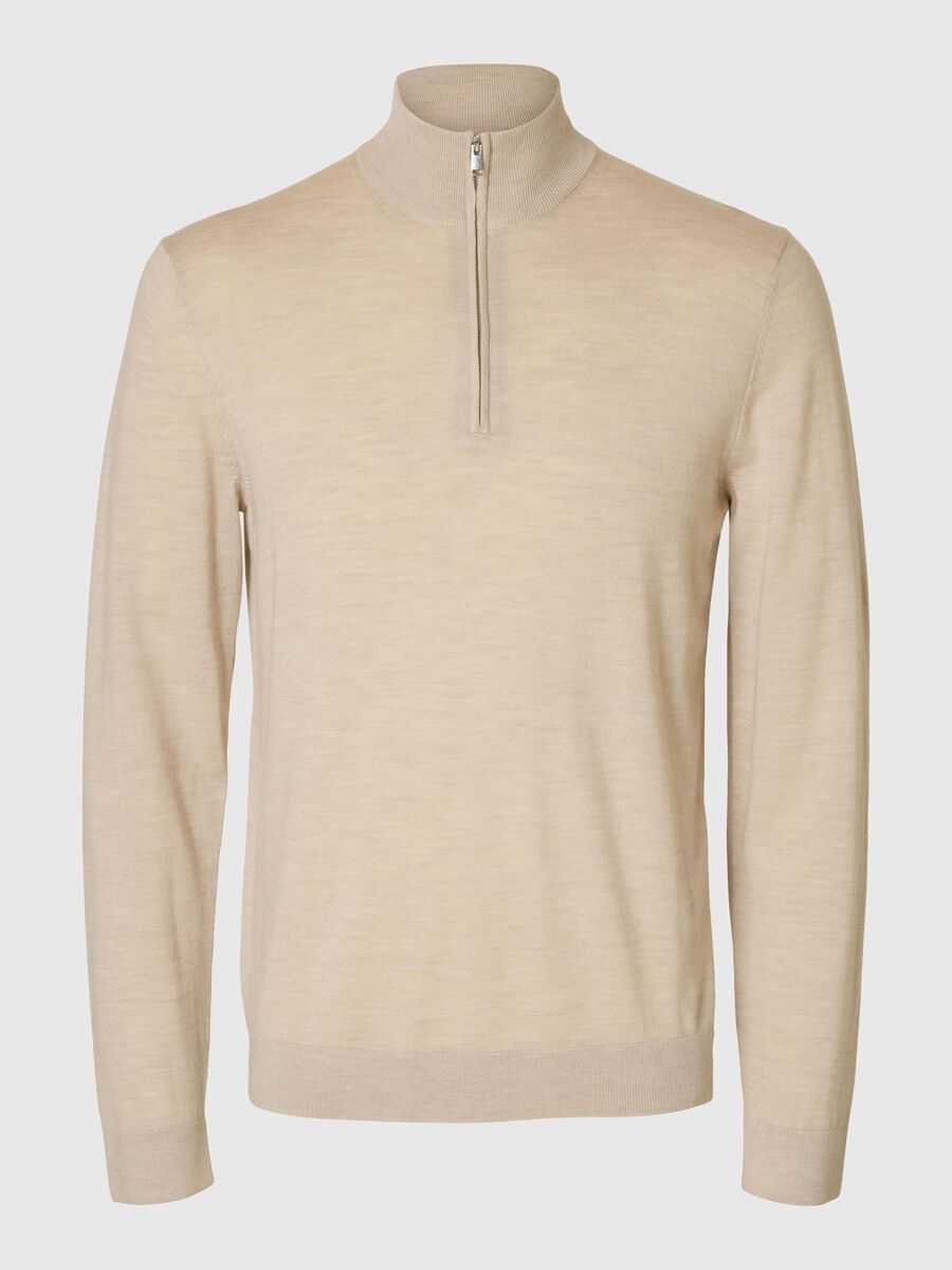 Selected 100% MERINO WOOL HALF-ZIP JUMPER, Oatmeal, highres - 16094655_Oatmeal_1151276_001.jpg