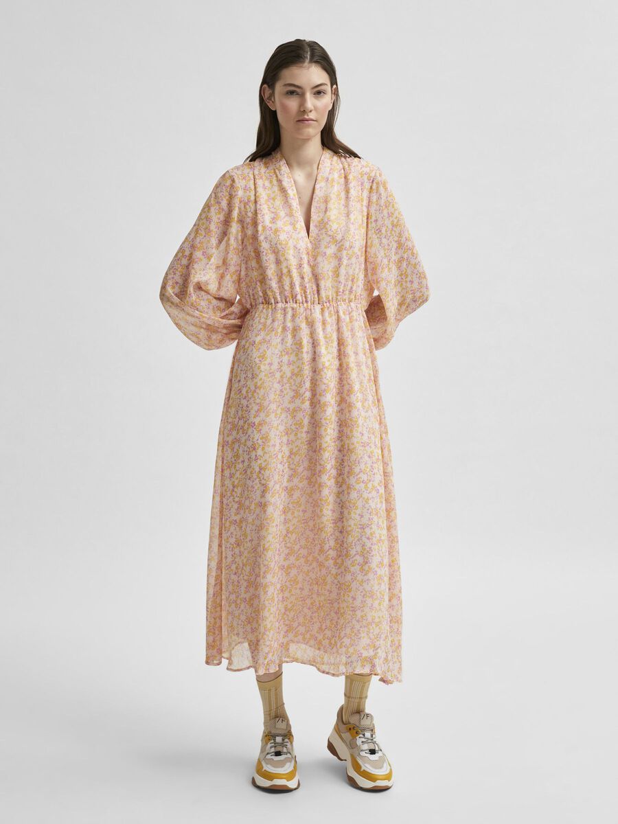 Selected RECYCLED POLYESTER FLORAL PRINT DRESS, Opera Mauve, highres - 16078101_OperaMauve_826155_003.jpg