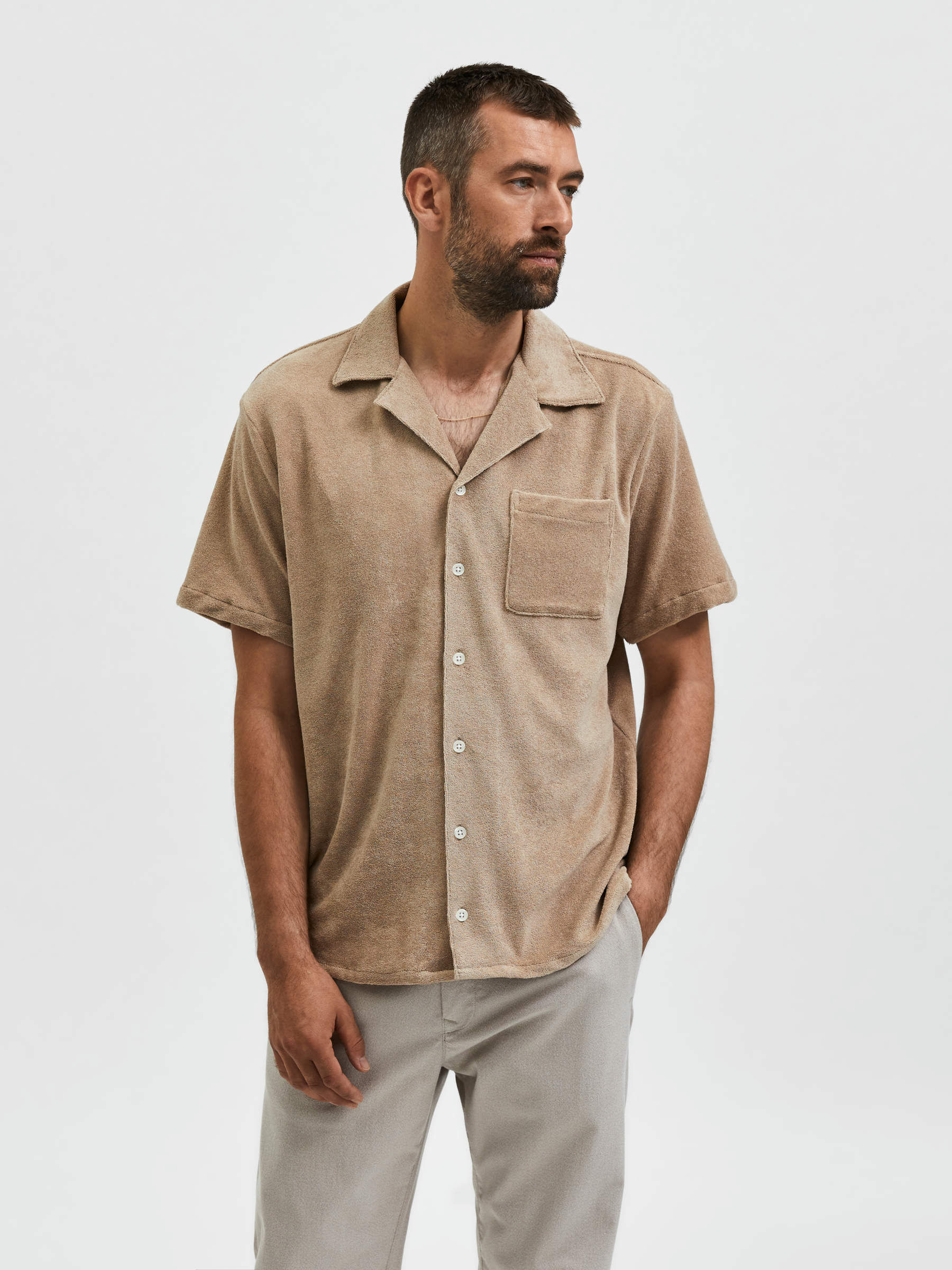 Beige cuban collar shirt Clearance