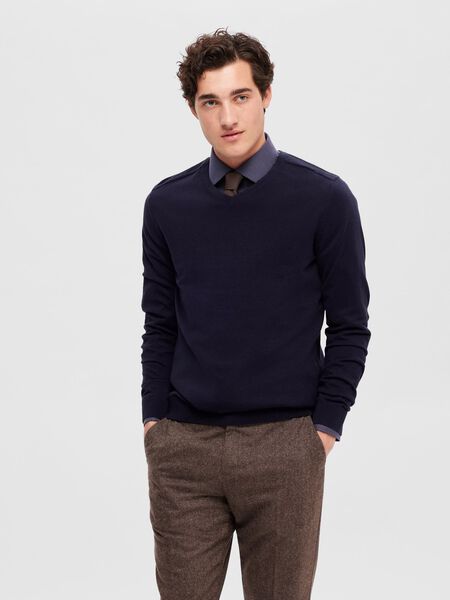 Selected V-NECK KNITTED JUMPER, Navy Blazer, highres - 16090147_NavyBlazer_1039296_003.jpg