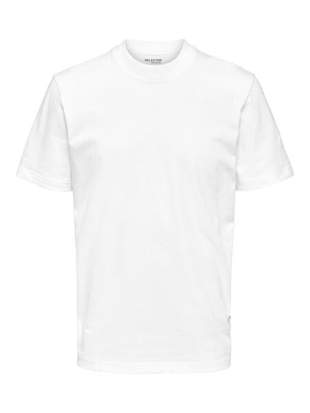 Selected COL MONTANT, COTON BIOLOGIQUE 220G T-SHIRT, Bright White, highres - 16077385_BrightWhite_001.jpg