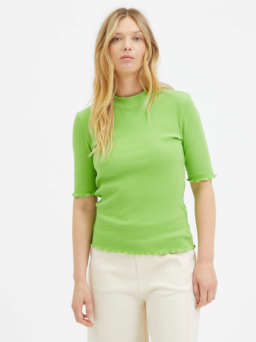 Selected BIO-BAUMWOLLE GERIPPT T-SHIRT, Greenery, highres - 16077382_Greenery_003.jpg