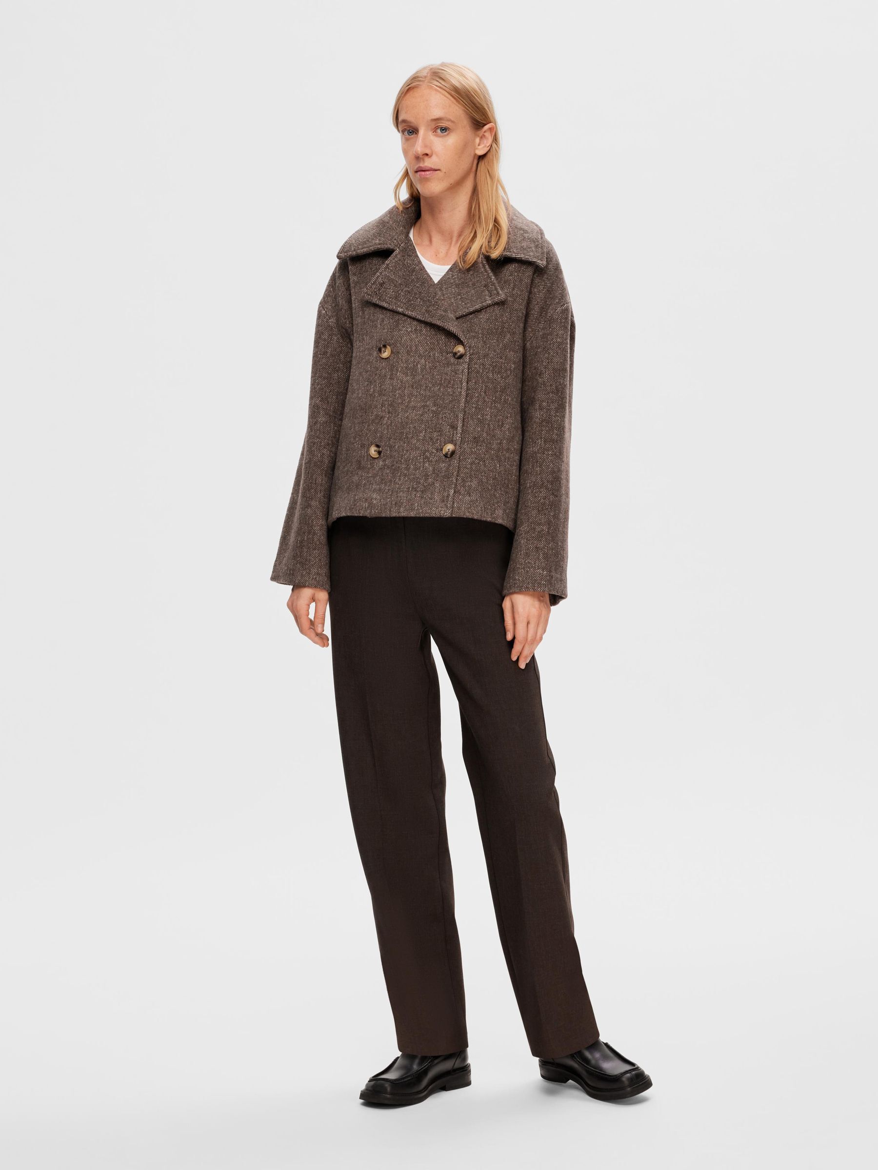 SHORT DOUBLE BREASTED COAT Brown SELECTED FEMME